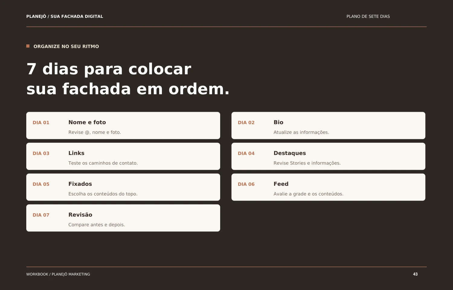 Página real do workbook: Um plano para começar